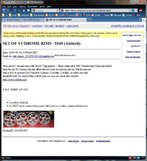 Craigslist ad for rims